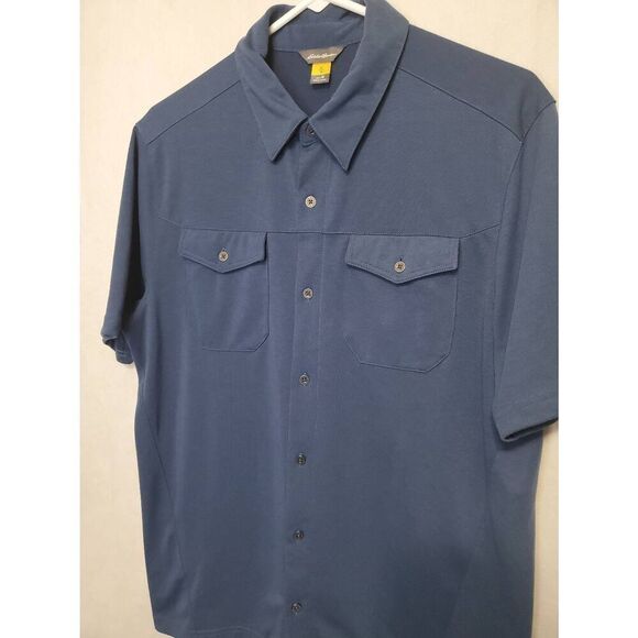 Eddie Bauer Men's Travex Button Down Navy Short Sleeve Shirt Lightweight Outdoor - Picture 3 of 6